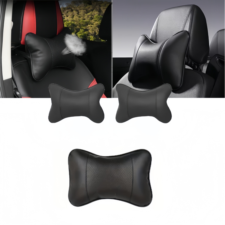  Car Neck Pillow PU Leather Ergonomic Headrest Support Cushion Filled Fiber Comfort Relief Universal Fit Cervical Anti Slip 