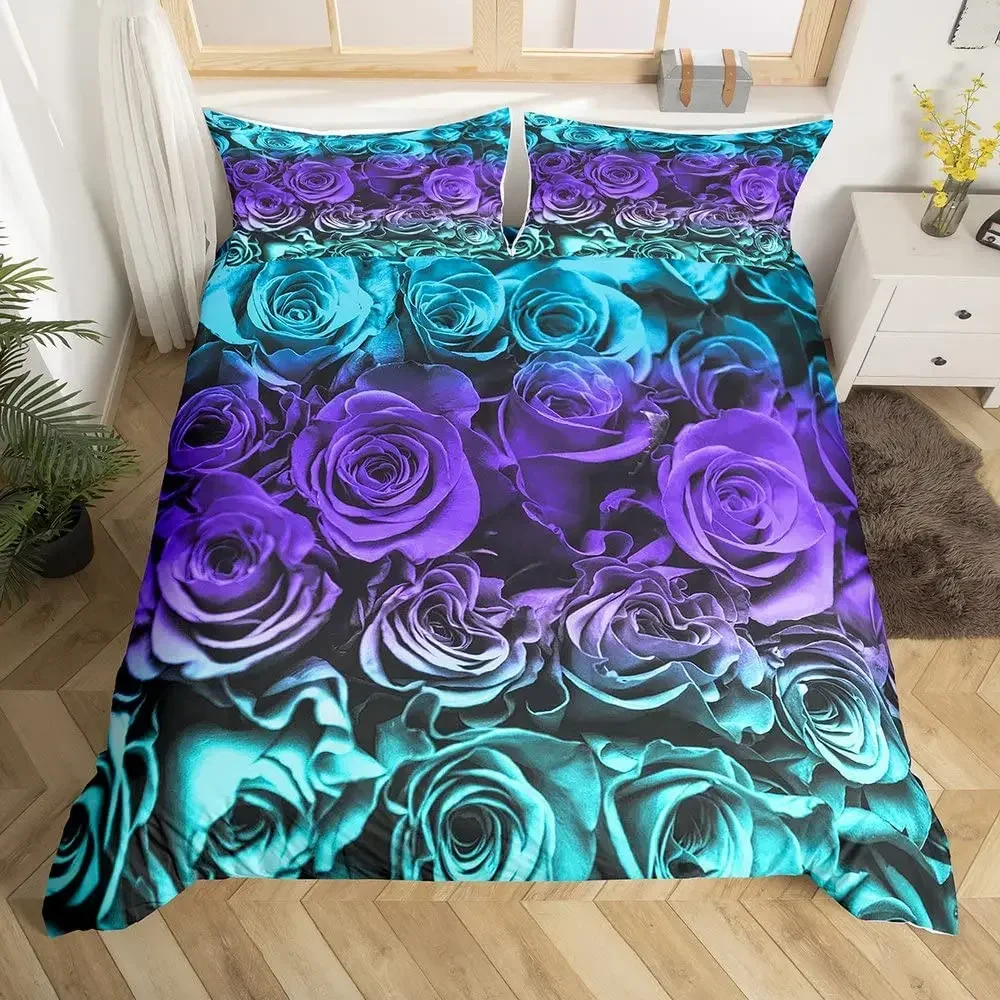 Rose Duvet Cover Bedding Set Full Queen For Boys Girls Gifts Bedroom Microfiber Comforter Cover With Pillowcases