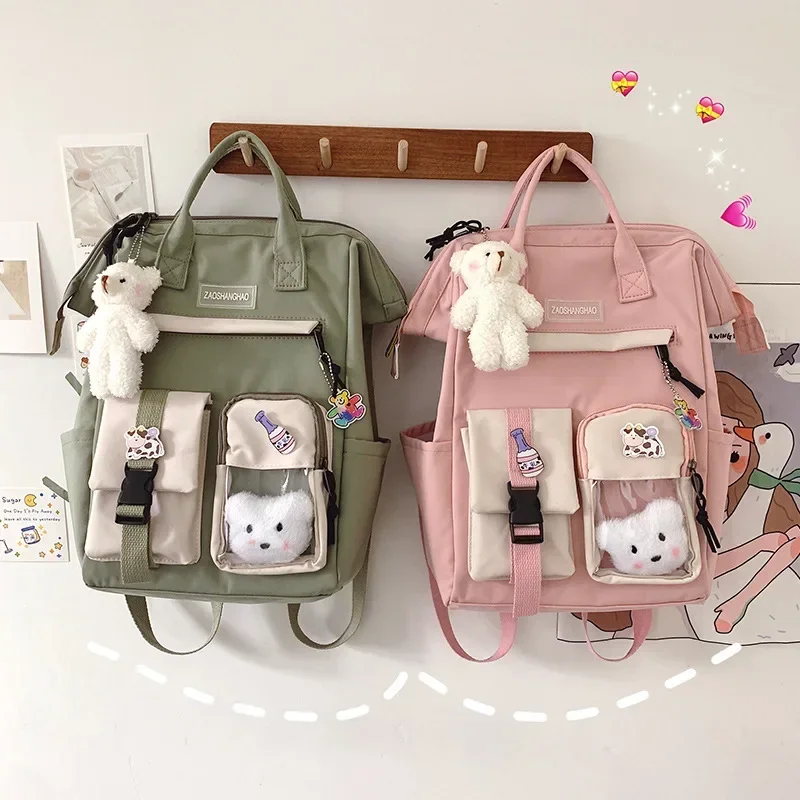 2026 Backpack Women Candy Color Laptop Backpacks Cute Kawaii High School Bags for Teenage Girl Japanese Travel Camping Backpack