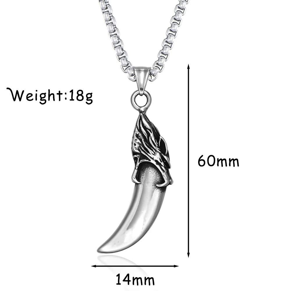 Viking Stainless Steel Wolf Tooth Necklace Vintage Punk Lion Tooth
