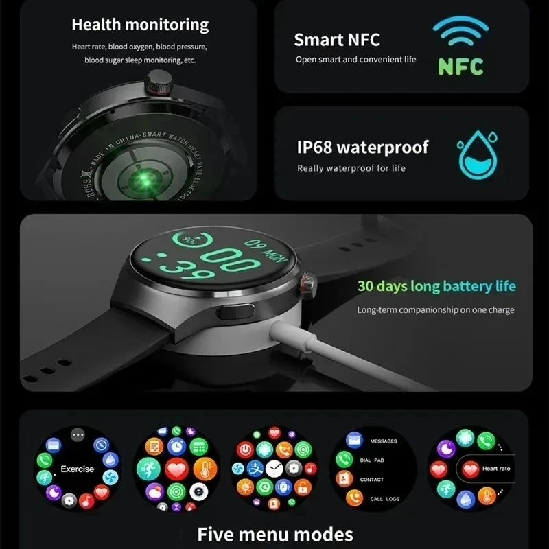 2024 New GPS Sport watch NFC GT4 Smart Watch Men 360*360 HD AMOLED Screen Bluetooth Call Heart Rate Smartwatches for Android IOS 2