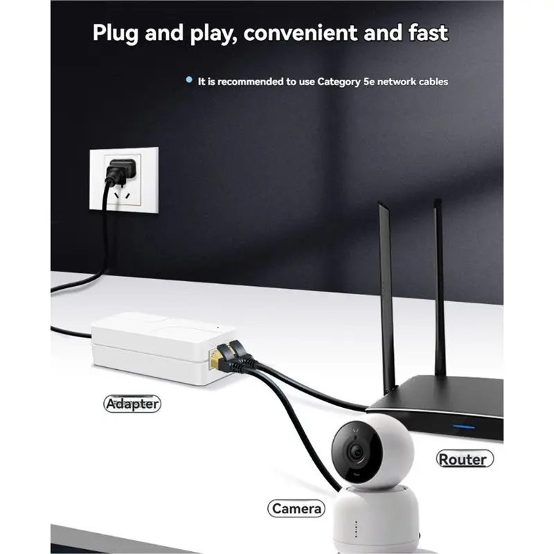 30W 2.5G POE 인젝터 기가비트 이더넷 Poe 어댑터 스위치/카메라 전원 공급 장치용 듀얼 포트 10/100/1000/2500Mbps