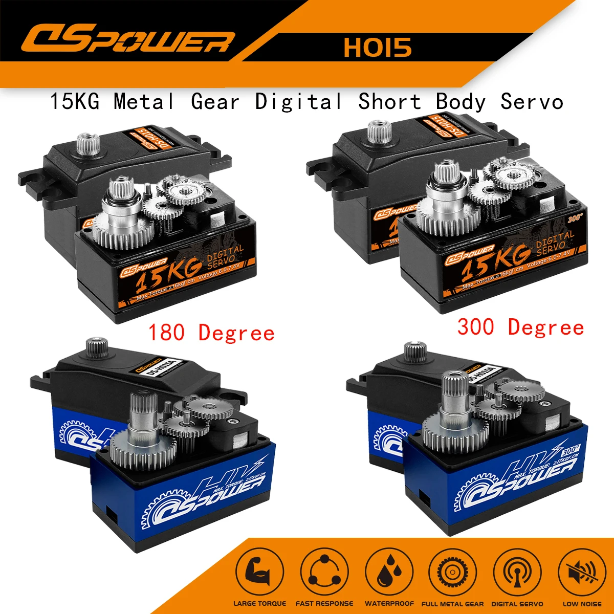 

DSpower 15KG Large Torque Metal Gear Digital Low Profile Servo Short Body Servos for 1/8 1/10 RC Car Helicopter Airplane Robot