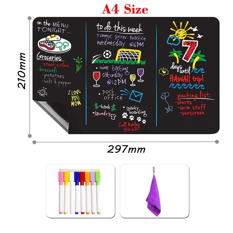 A4 Magnetic Blackboard Sticker for Refrigerator Dry Wet Erase Chalkboard Message Board Memo Sticker