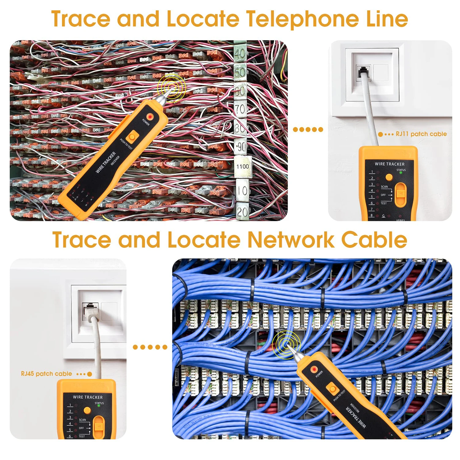Network Cable Tester Telephone Line Finder RJ45 RJ11 Wire Ethernet Tracer Remote Toner Tool Kit for LAN CAT5 CAT6 Tracker