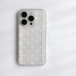 Korean Pink Polka Dots White Lace Edged Cute Phone Case - Y2K Style Cover - iPhone 12 Mini (Only phone case)