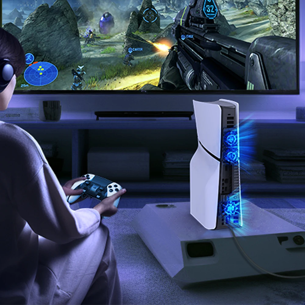 선풍기 저소음 효율적인 냉각 시스템, RGB LED 조명, PS5 슬림 디스크 및 디지털 에디션용 게임 액세서리