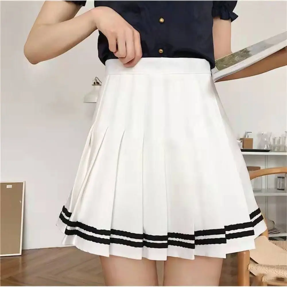 Polyester High Waist Mini Skirt for Women Black Pleated