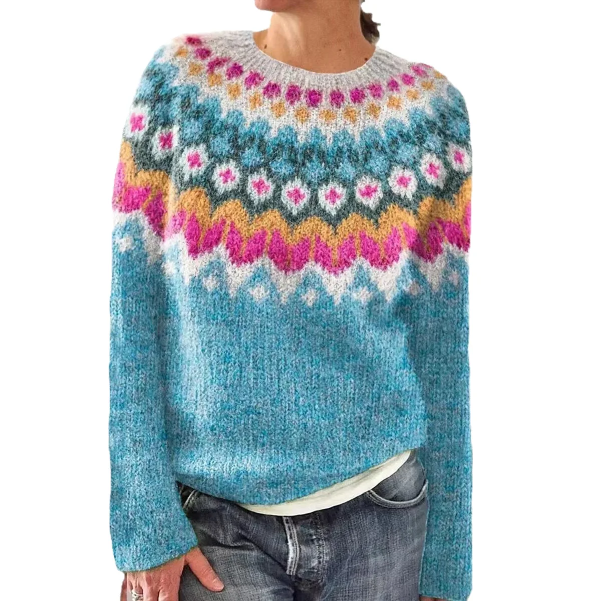 Women Knitted Sweaters Autumn Winter Patchwork Knitwear