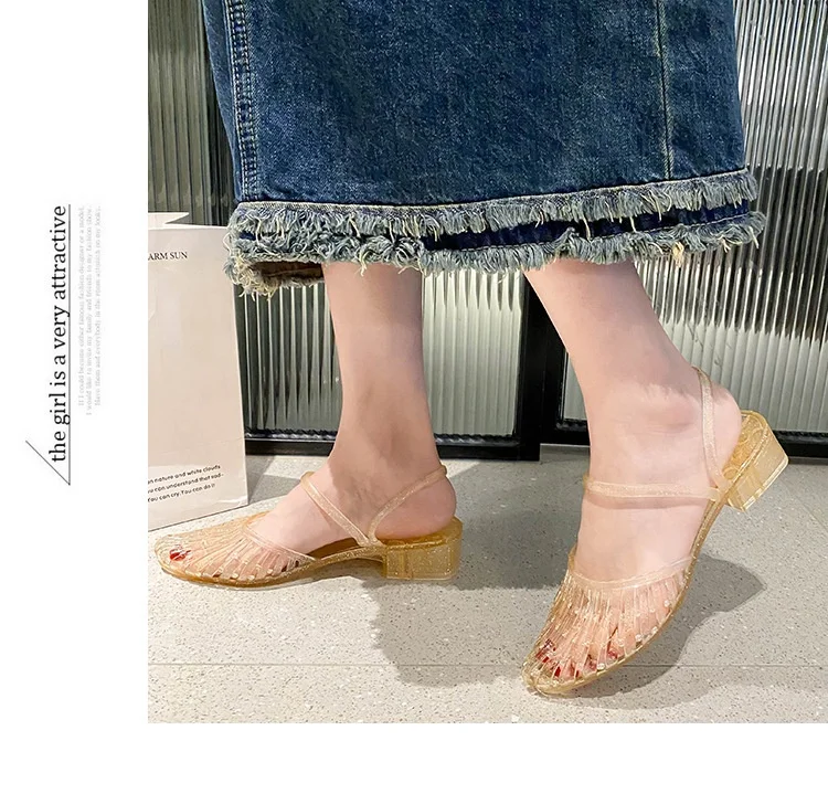 Women'S 2 In 1 Transparent Crystal Plastic Jelly Sandals Non Slip Glitter Pointed Toe Summer Casual Outdoor Beach Flat Slippers