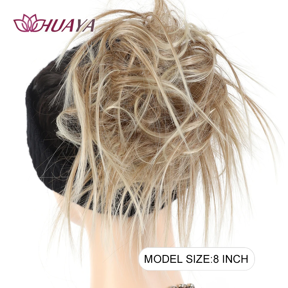 Women Synthetic Chignon Messy Bun Hair Piece Tousled Updo Hair Extensions Black Brown Golden Elastic Rubber Band Fake Hair