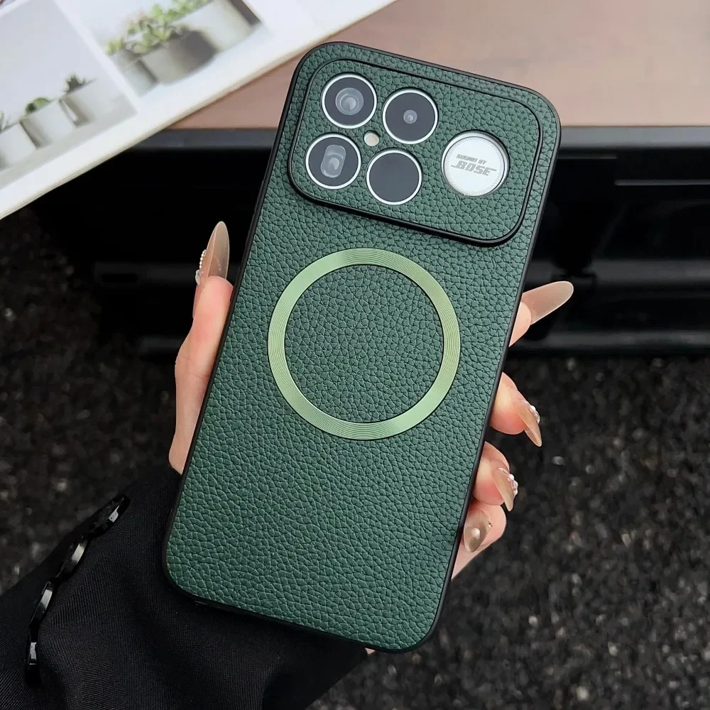 Luxury PU Leather Magnetic Wireless Charging Protective Back Cover Case