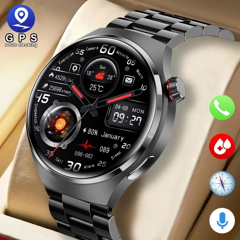 

New GPS Blood Sugar Smart Watch Men For Huawei GT4 Pro 454*454 HD Screen Heart rate Bluetooth Call NFC IP68Waterproof Smartwatch