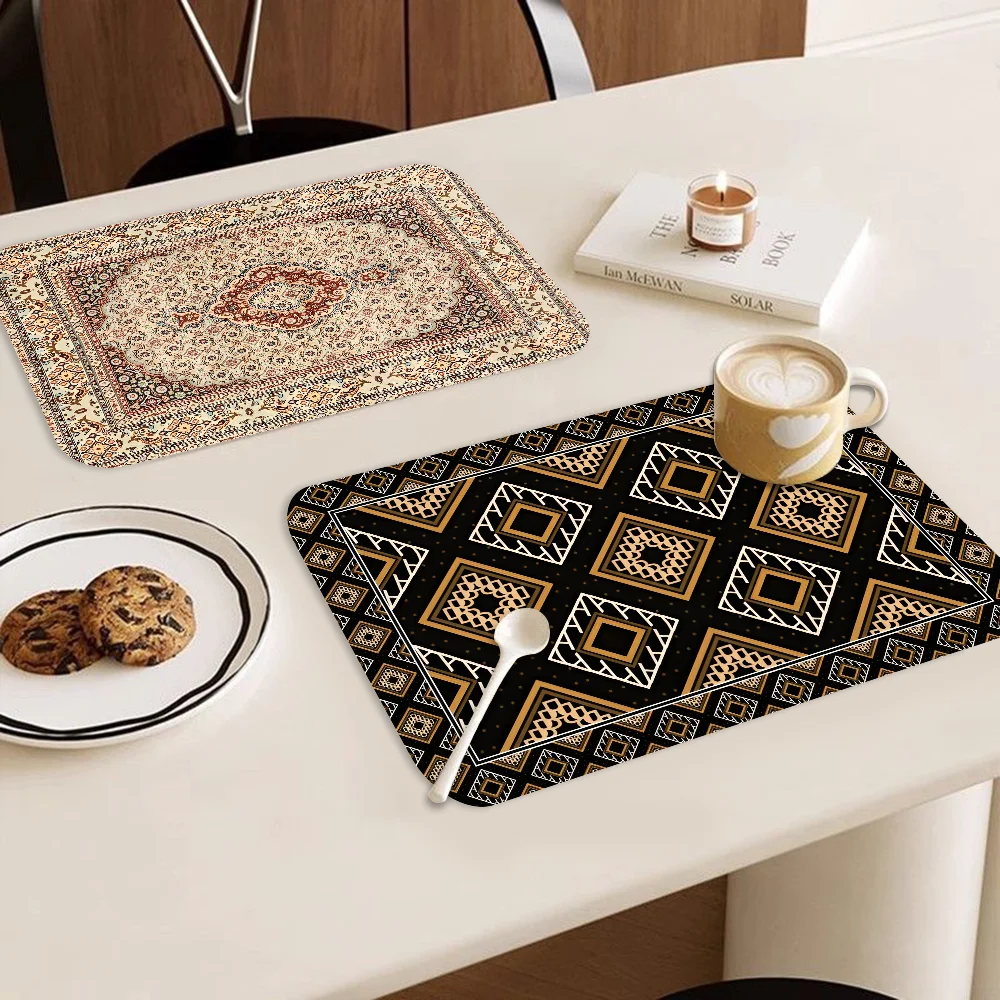 Boho Persian Rug Pattern Coffee Dish Quick Drying Kitchen Absorbent Drained Placemat for Table Bathroom Kitchen Draining Pads 2