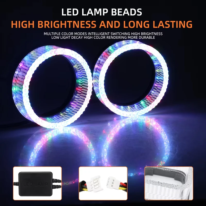 2개 5D RGB 엔젤 아이즈 헤일로 링 라이트 방향지시등 포함 앱 블루투스 LED 오토바이 개조 DRL 자동차 헤드라이트 12V