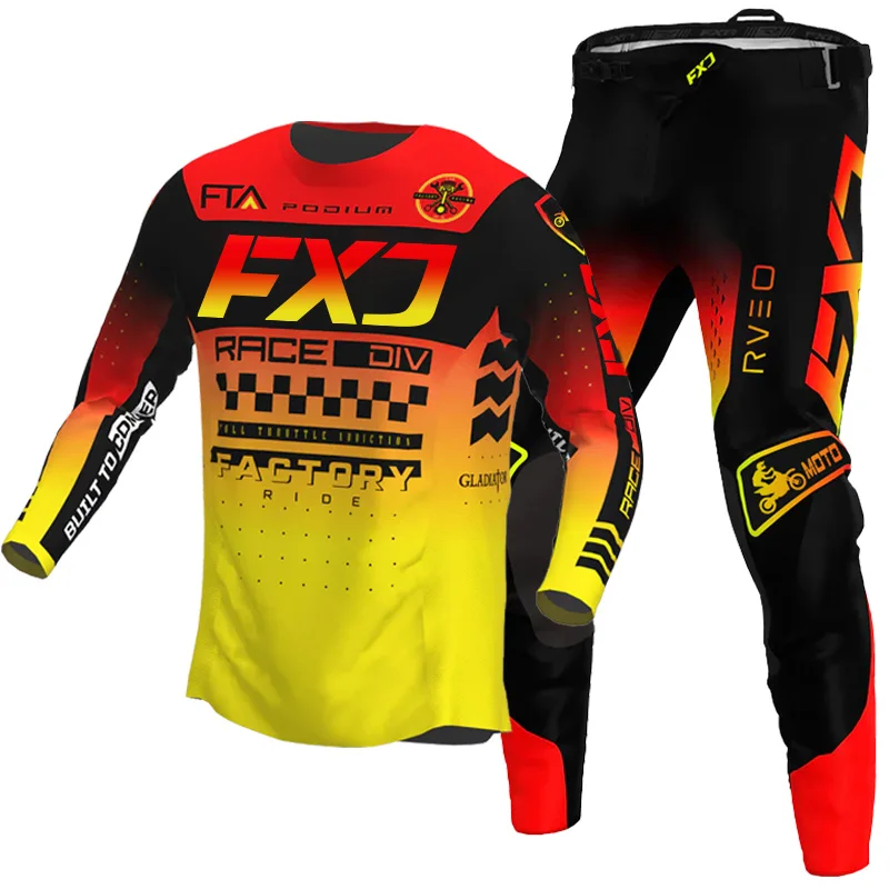 FXJ 2026 모토크로스 기어 세트 (키즈용 20 22 엔듀로 크로스 어린이 남아 여아 오프로드 MX MTB 유스 핑크 그린) 이름 번호 맞춤 가능