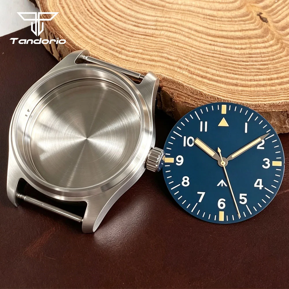 Elegant Steel Pilot Watch Case with Blue/Black Dial and Sapphire Glass