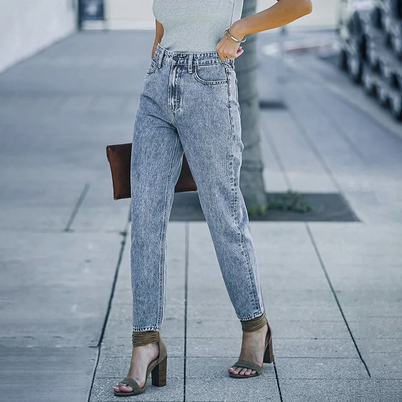 

2023 New Jeans Woman High Waist Slim Fit Vintage Streetwear Casual Fashion Stretch Blue Pencil Pants