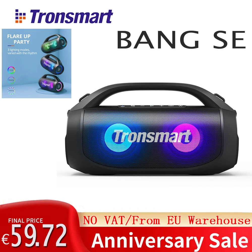 Tronsmart Bang Se Bluetooth 7,4V/4000Mah Altoparlante Di Accoppiamento Stereo 3 Modalità Di Illuminazione 24 Ore Di Riproduzione Ipx6 Waterproof Party