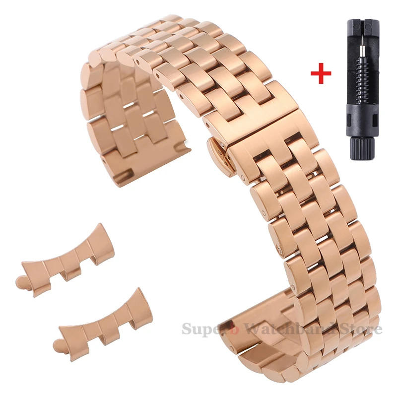 Stainless Steel Curved End Wristband with Butterfly Buckle