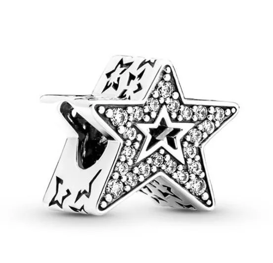 

Authentic 925 Sterling Silver Sparkling Asymmetric Star Bead Charm Fit Women Pan Bracelet & Necklace Jewelry