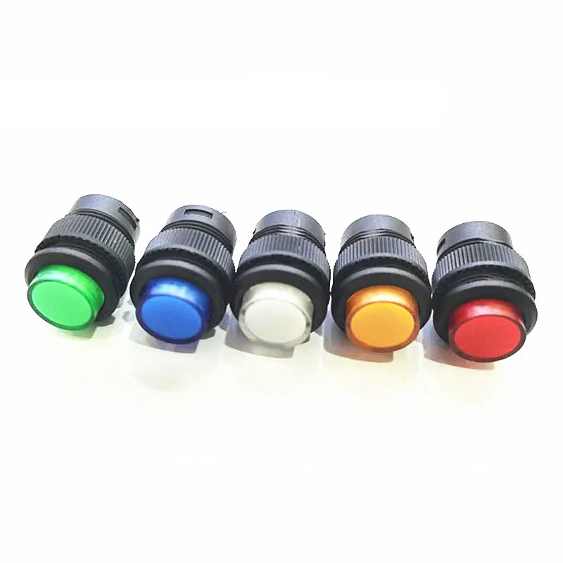 

2pcs R16-503 16mm Self-locking 5colors Light Push Button Switch AC 250V 3A