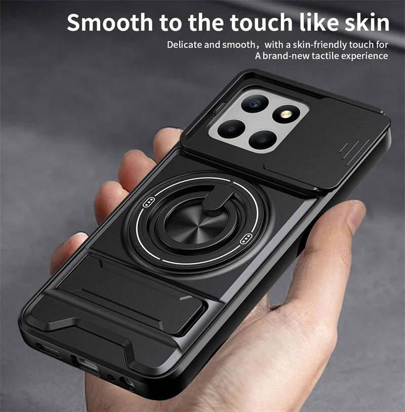 Armor Stand Holder with Slide Lens and Magnetic Ring Cover - Durable Protective Case