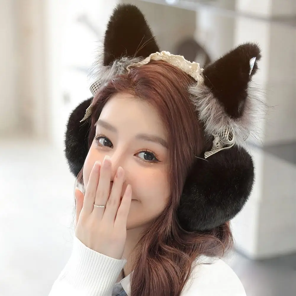 Fur Ear Cover Cat Ear Muffs Winter Cute Ear Warmer Earmuffs Soft Plush Earmuffs Lovely Women Girl Fleece Ear Warmer