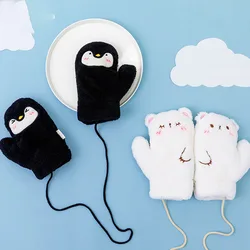 Cute Cartoon Mitten for Children Fleece Thick Warm Cute Knitted Mittens For Women Girls Hanging Neck Winter Glove Soft Gloves