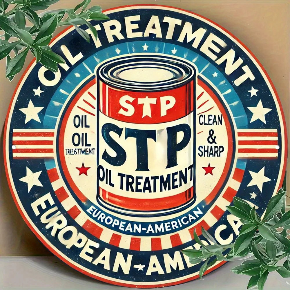 Stp Sign Round 1 Vintage-Style 'STP & SHARP OIL TREATMENT' Round Metal Sign - Indoor ...