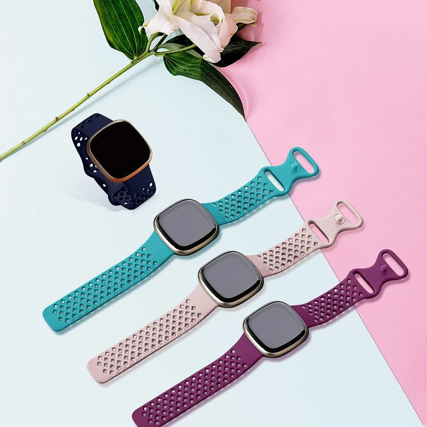 Comfortable, stylish, and durable premium silicone sport band for Versa 3/Sense-Perfect for daily wear and exercise-Elevate