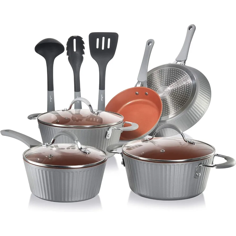 

NutriChef Nonstick Cookware Excilon |Home Kitchen Ware Pots & Pan Set with Saucepan, Frying Pans, Cooking Pots, Lids, Utensil