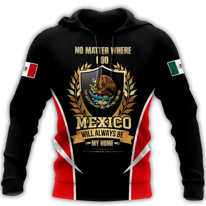 Mexico National Flag Print Hoodies For Men Fashion 3D Eagle Pattern New in Sweatshirts Hip Hop Harajuku Oversized Pullover Tops