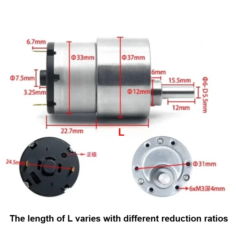 moteur réducteur 24V DC 600RPM couple élevé arbre de sortie