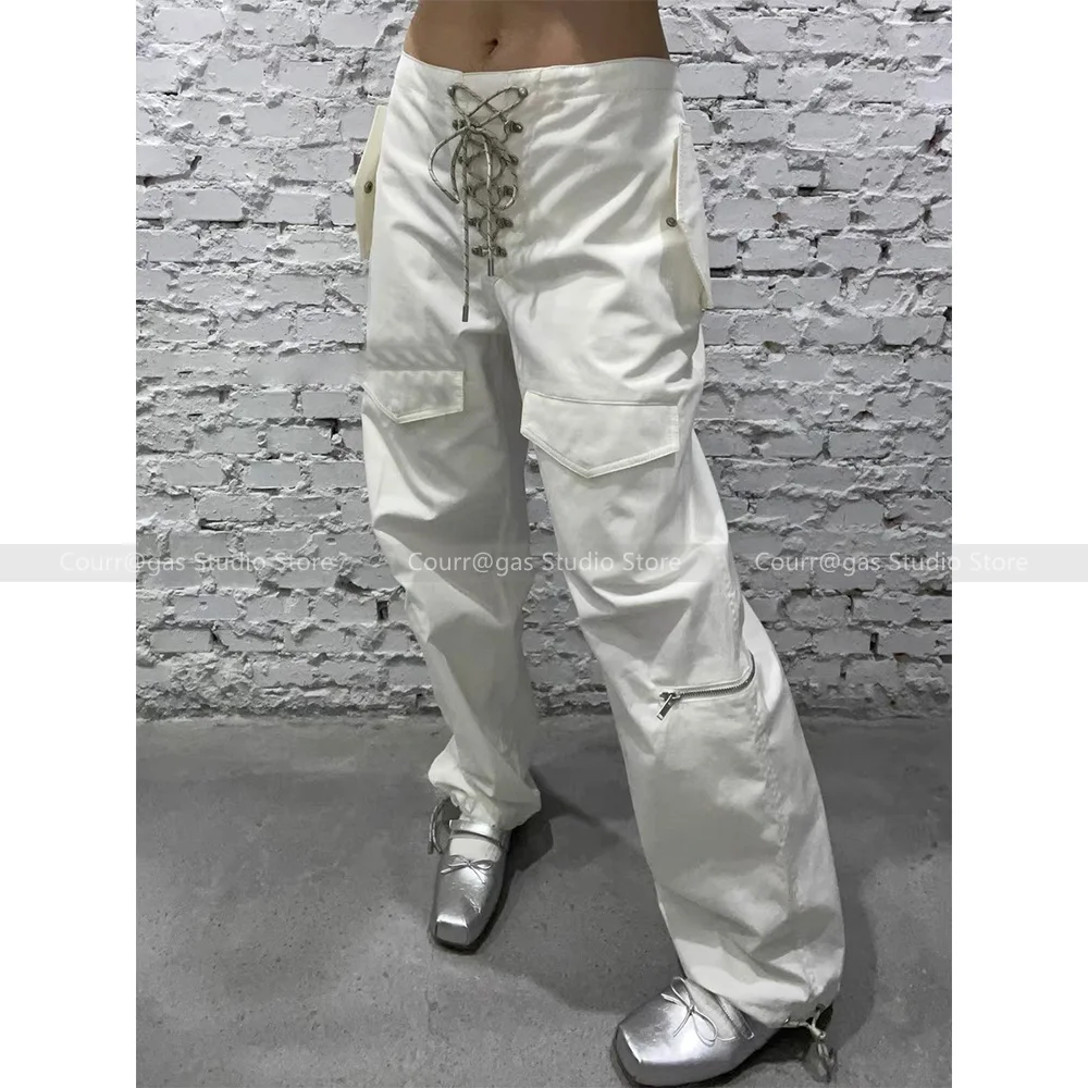 

Spring and Summer New Women Niche Design Drawstring Legs Mid-Low Waist Tied Casual Pants Paratrooper Pants