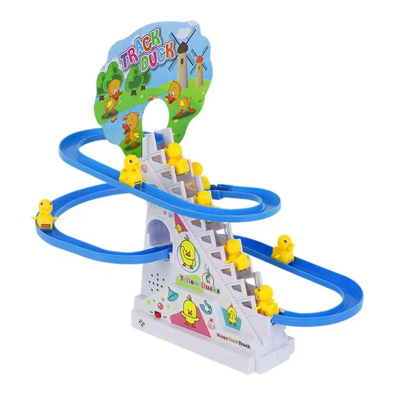 

Electric Climbing Stairs Toy Montessori Electric Duck Dinosaur Track Game Set Stair Climbing Toy Small Ducks With Lights & Music