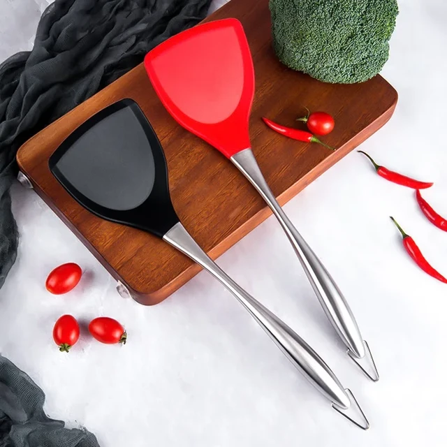 Heat-resistant Silicone Pan Spatula With Integrated Wok Spatula