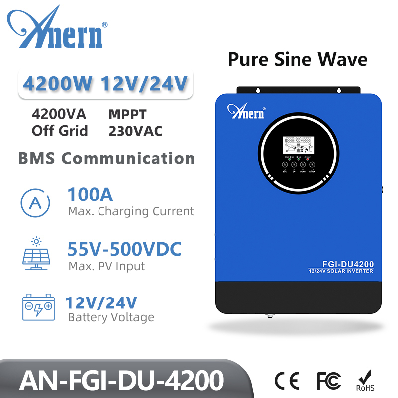 4.2KW 2.3KW 4200W Hybrid Solar Inverters 12V 24V 230V Pure Sine Wave Off Grid MPPT 100A Solar Charge Controller For Solar Panels
