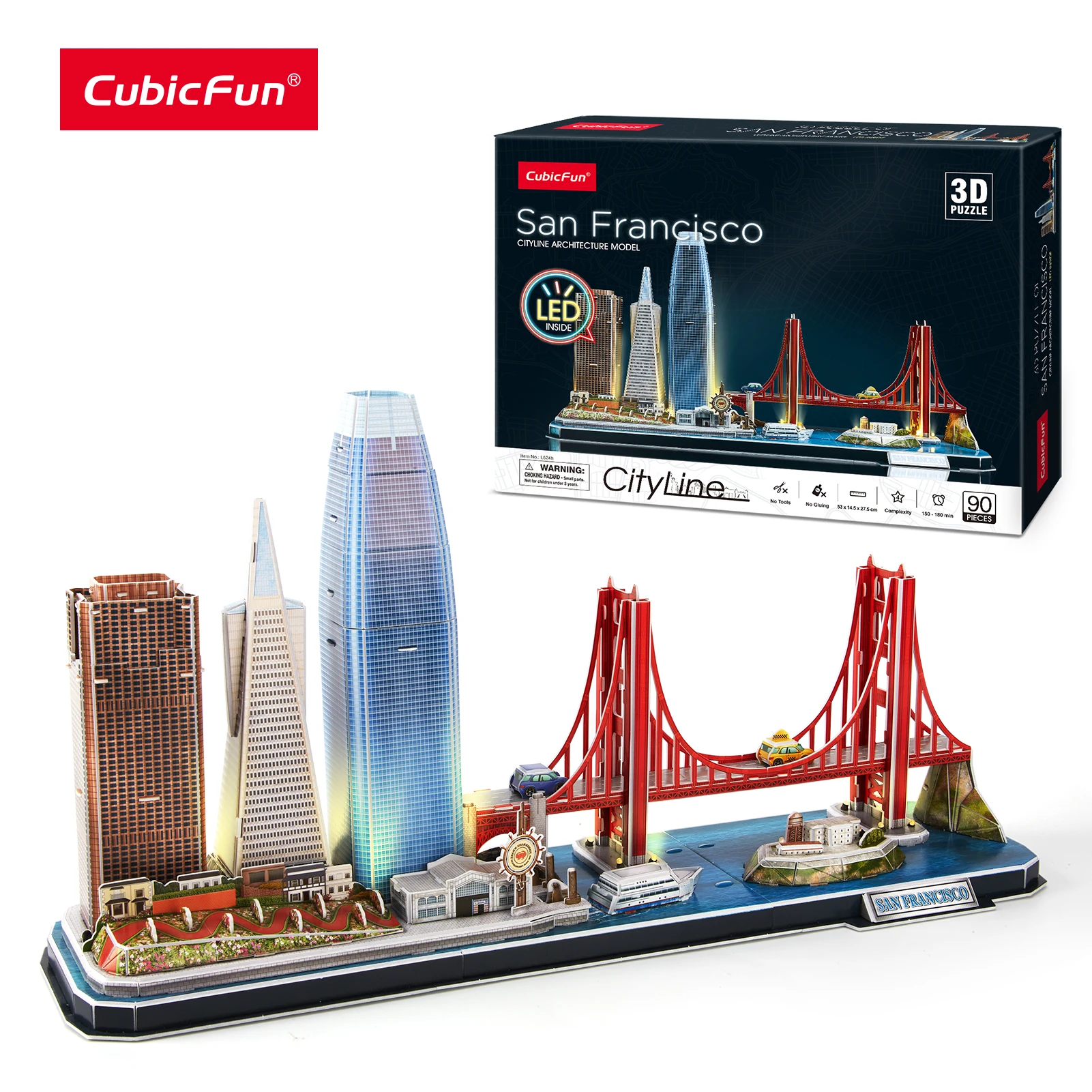 CubicFun 3D Puzzles LED San Francisco Cityline Model Kits Lighting Architecture Toys Gifts Golden Gate Bridge For Adults Kids фотообои мост golden gate 1 а 112 1 полотно 150х270 см