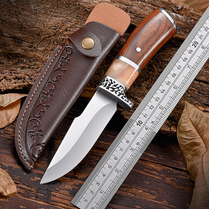 Tactical Fixed Blade Knife 7Cr13Mov Steel 57HRC Hardness Resin Color Wood Handle Hunting Camping Rescue Tool