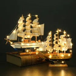 Wholesale Wooden Sailboat Model With LED Light Home Decoration Living Room Home Decoration Accessories Decoration Wholesale