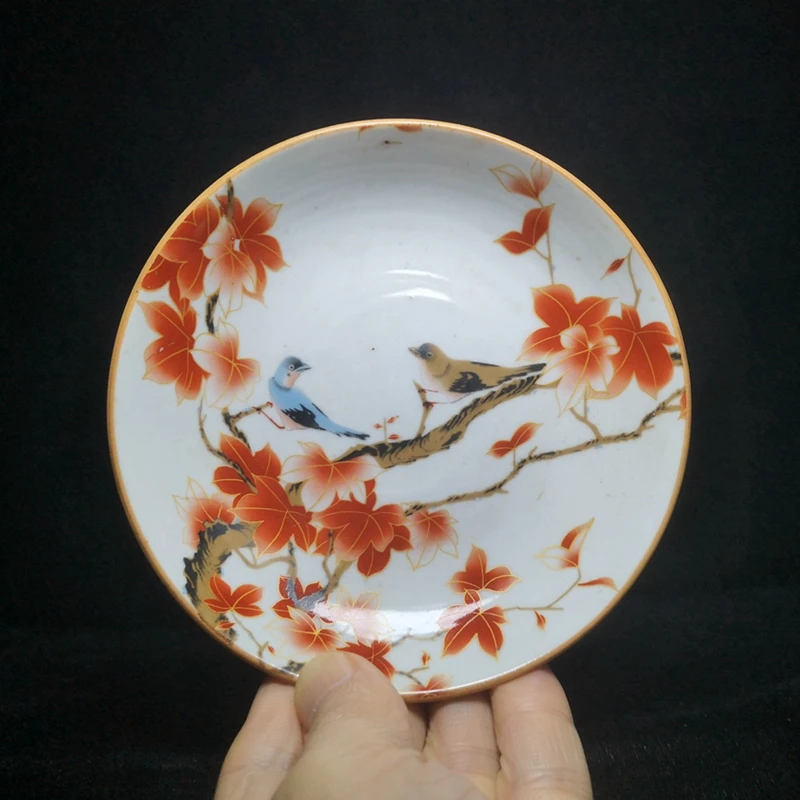 YIZHU CULTUER ART Size 5 Inch Old Chinese porcelain Painting Flowers and Birds Plate Saucer Decoration Gift Collection