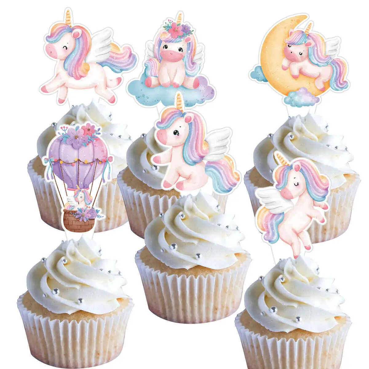 30Pcs Einhorn Cupcake Topper Karton Regenbogen Papier Topper Für Einhorn Alles Gute Zum Geburtstag Dekoration DIY Hochzeit Partei Liefert – Detail 2