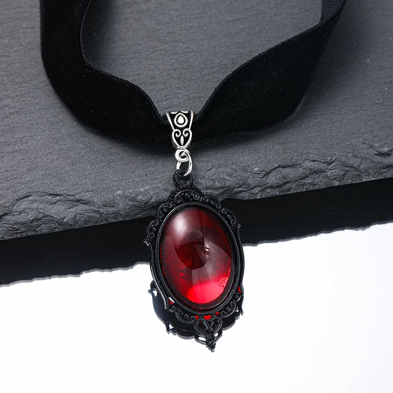 Gothic Witch Pagan Blood Red Pendant Choker Necklace - Image 7