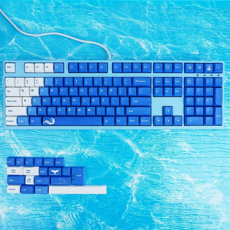 

128 клавиши XDA контур Keycap Blue Dream Ocean PBT пятисторонняя термосублимация Пользовательский переключатель MX механическая клавиатура Keycap
