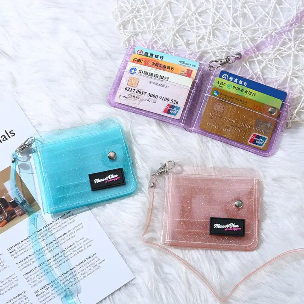 

Jelly Color Credit Card Holder Wallet Korean with Neck Strap PVC Coin Pocket Transparent Card Holder Girl
