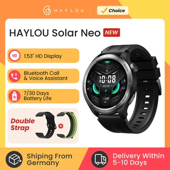 HAYLOU Solar Neo Smartwatchs Ultra-large 1.53'' HD Display 24H Health Monitoring Bluetooth Calling Smart Watch with Dual Straps