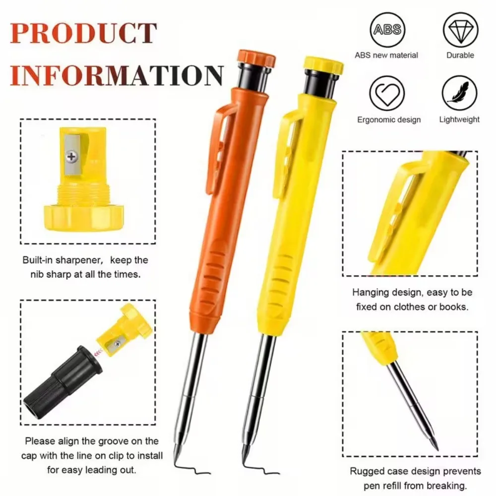 4pcs set of 2 8mm carpenter pencils set with 2 boxes of refills  with a pencil sharpener and cap mechanical carpenter automatic pencils suitable for carpenter  to draw deep hole  fine writing tools Product details 2