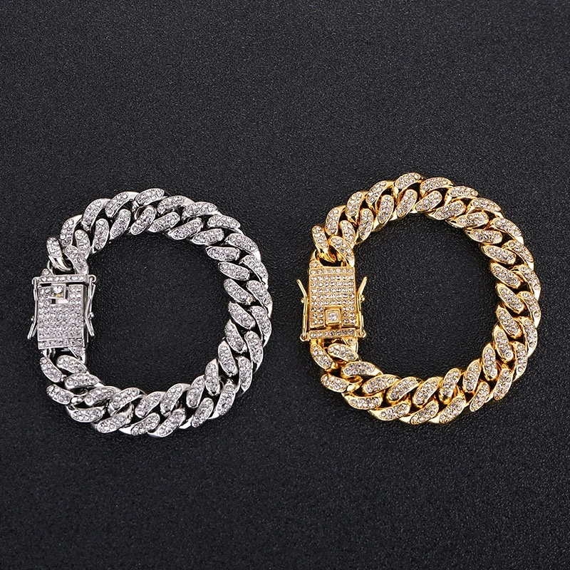 13mm Crystal Miami Iced Out Cuban Link Chain Bracelet For Men&Women Full Rhinestones Charms Hip Hop Jewelry Chain wholesale Gift