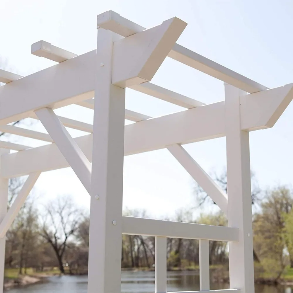 Garden Arch PVC Patio 64 by 85 Inch, Outdoor Lattice Frame Decoration or Trellis for Climbing Plants, White